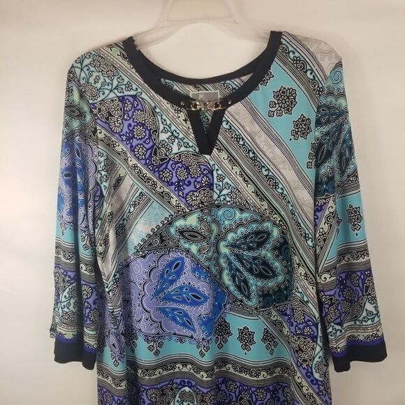 JM COLLECTION TUNIC TOP W/CHAIN DETAIL. SZ L - Picture 4 of 16